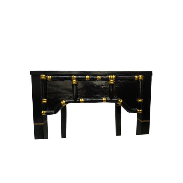 Wood 1970s Ebony Lacquered Faux Bamboo Side Table With Gilded Gold Trim For Sale - Image 7 of 11