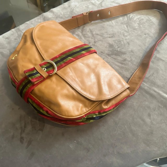 Brown 1990s Iconic Brown Leather and Velvet Messanger Bag by Roberta Di Camerino For Sale - Image 8 of 18