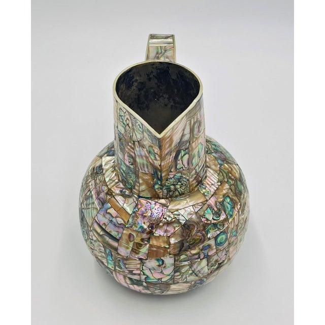 1960s 1960s Mexican Modernist Alpaca Silver & Abalone Pitcher, Los Castillo Style For Sale - Image 5 of 16