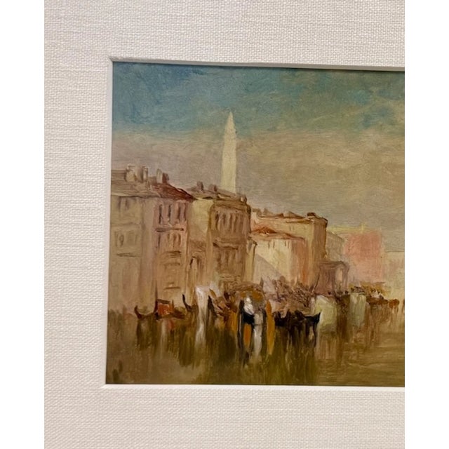 Vintage Italian Venice Canal Painting in Decorative Green and Gilt Frame, Acquired in Bellagio For Sale In Phoenix - Image 6 of 6