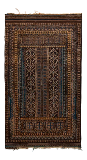 Hand-Knotted Vintage Baluch Rug in Beige Brown Tribal Runner Pattern