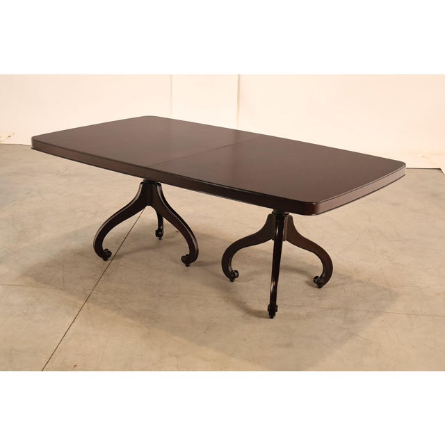 High Quality Mahogany Double Pedestal Dining Table Mounted on Scroll Carved Feet, Includes Two Leaves and Protective Table...