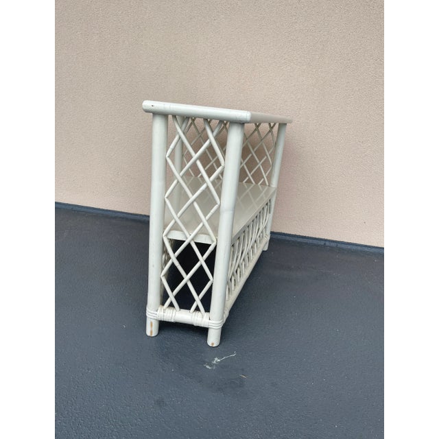 Willow and Reed 1950’s Henry Olko for Willow & Reed White Lattice Rattan Triangular Corner Table For Sale - Image 4 of 13