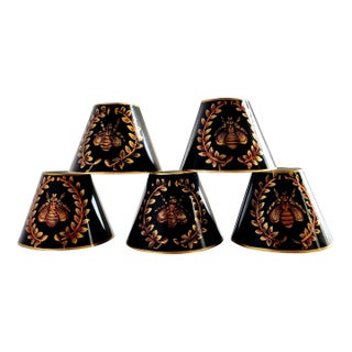 Vintage Tole Handpainted French Royalty Bee Motif Ballard Designs Chandelier Shades - Set of 5 For Sale
