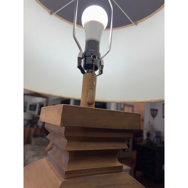 Wood Chunky Wooden French Baluster Style Table Lamp With Burlap Drum Shade for Coastal, Rustic Farmhouse, Rustic European, Lodge & Ranch Decor For Sale - Image 7 of 9