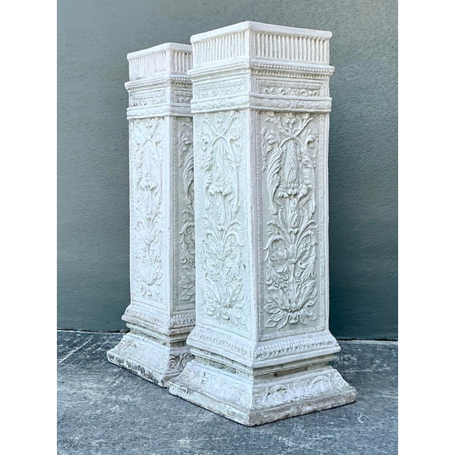 Vintage Cast Concrete Relief Pedestals - A Pair For Sale - Image 10 of 12