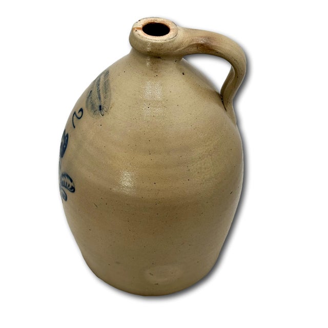 Outstanding Antique 2 Gallon Blue Flower Decorated Stoneware Jug by Burger in Rochester N. Y. Circa 1877 to 1880 For Sale - Image 12 of 18