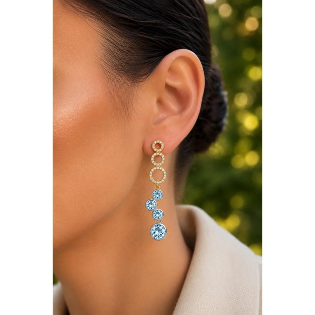 Modern Drop Earrings With Natural Sky Blue Topaz, Silver, Gold, Pair For Sale - Image 3 of 7