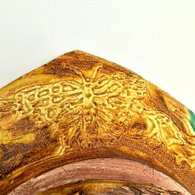 Blue Early 21st Century Studio Pottery Pentagon Majolica Decorative Plate Blue & Yellow For Sale - Image 8 of 8