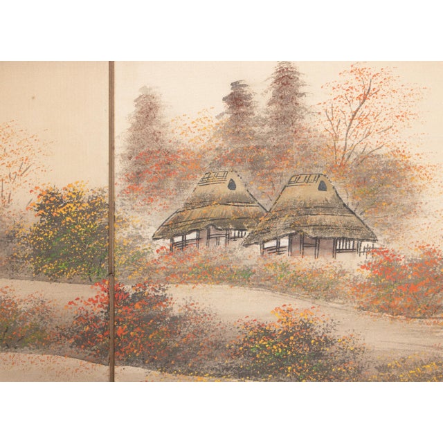 1960s Shōwa Era Japanese Silk Byobu Screen "Autumn Landscape With River" For Sale - Image 14 of 18
