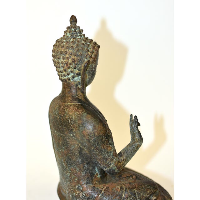 Antique Tibetan Bronze Buddha Shakyamuni With High Crown For Sale - Image 14 of 15