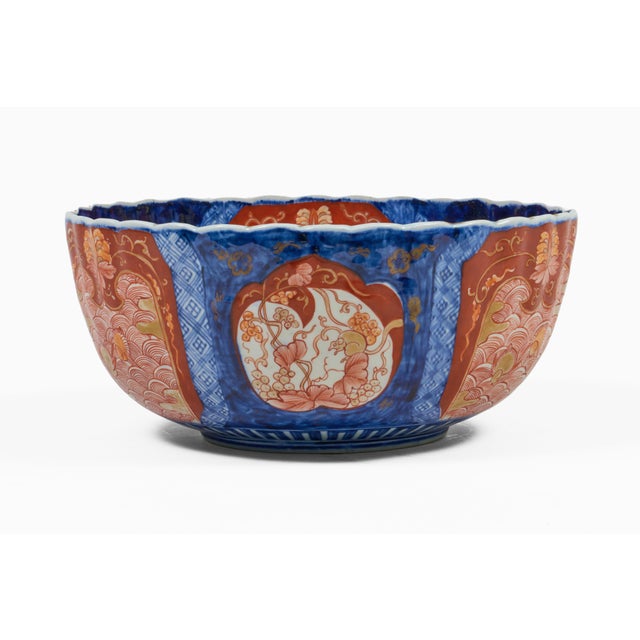 Japanese Antique Large Japanese Imari Porcelain Punch Bowl For Sale - Image 3 of 10