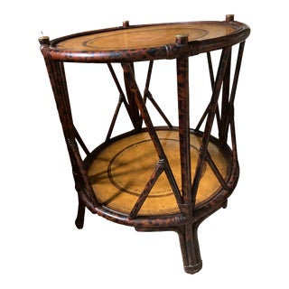 1980s Maitland-Smith Leather/ Faux Tortoise Bamboo End Table For Sale