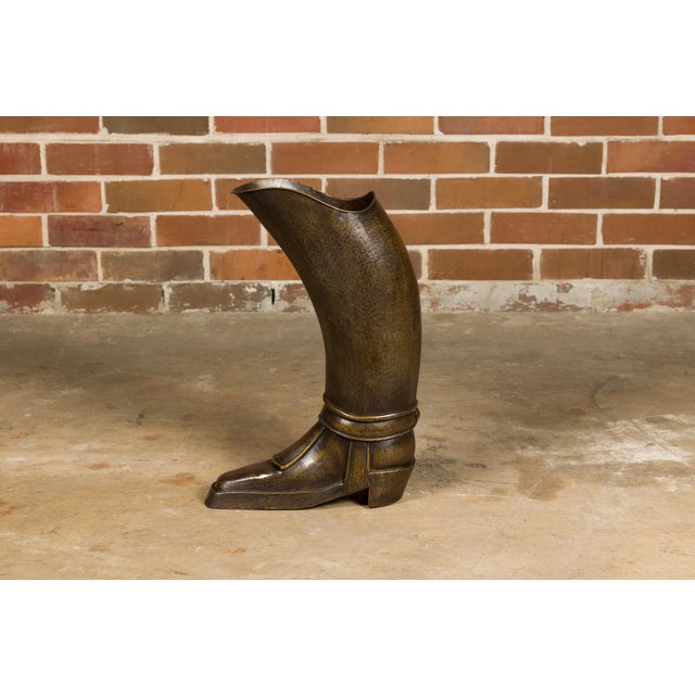 Brass English 1920s Hand-Hammered Copper and Brass Musketeer Boot Umbrella Stand For Sale - Image 8 of 12