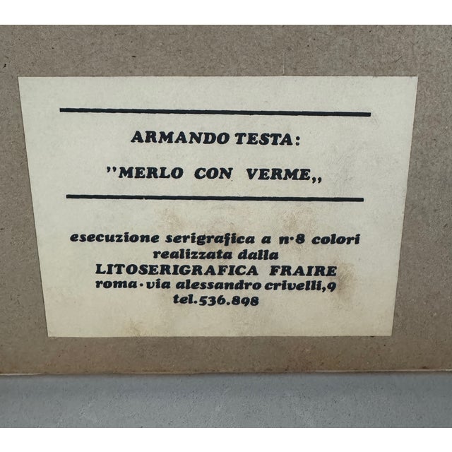 Armando Testa, Blackbird with Worm, 8-Color Silkscreen, 1969 For Sale - Image 4 of 7