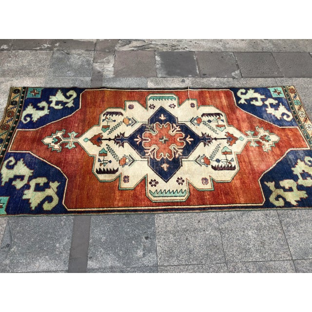 1960s Vintage Turkish Oushak Floral Rug - 3′10″ × 8′3″ For Sale - Image 6 of 11