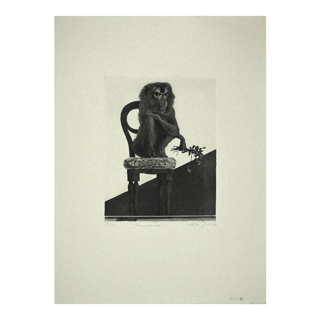 Leo Guida - Monkey on the Chair - Original Etching on Paper - 1972 For Sale