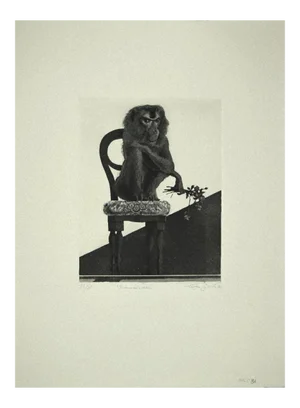 Leo Guida - Monkey on the Chair - Original Etching on Paper - 1972