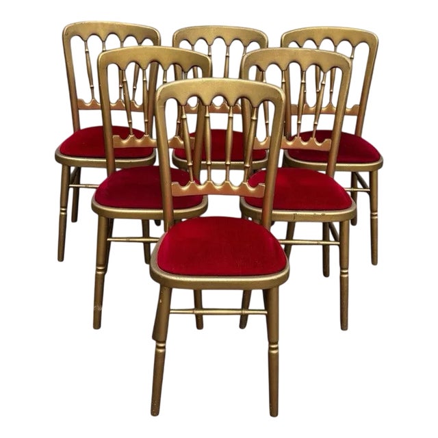 Louis Style Upholstered Gilt Wood Dining Chairs, Set of 6 For Sale