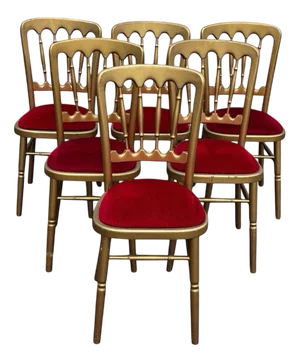 Louis Style Upholstered Gilt Wood Dining Chairs, Set of 6