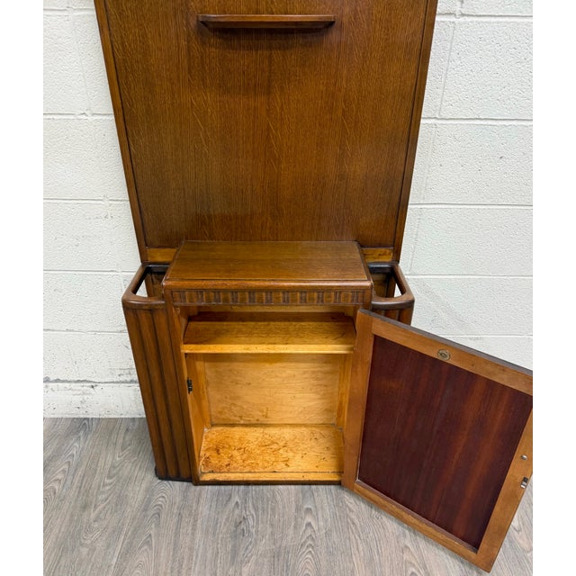 Brown Antique Lebus Furniture English Oak Hall Tree Hall Stand With Mirror For Sale - Image 8 of 11