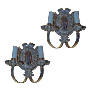 Two-Light Silver Plated Wall Light Sconces - A Pair For Sale