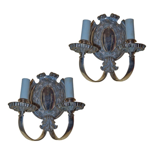 Two-Light Silver Plated Wall Light Sconces - A Pair For Sale