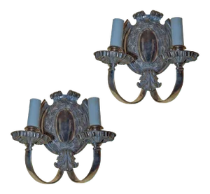 Two-Light Silver Plated Wall Light Sconces - A Pair