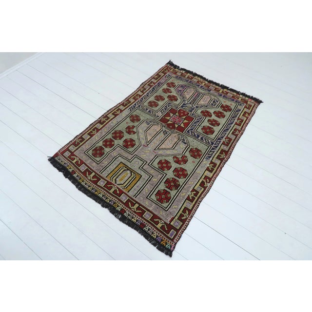Tribal Vintage Turkish Kilim Rug- 3′7″ × 5′5″ For Sale - Image 3 of 13