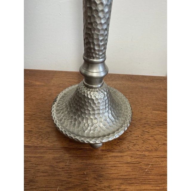 Metal Vintage Hammered Metal Tall Taper Candle Holder Candlestick Silver Tone Decor For Sale - Image 7 of 11