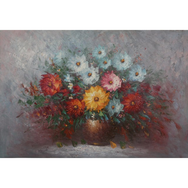 Flowers in Vase (10) Chuju Sheng Chinese Oil on Canvas (unsigned) Size: 25.5 x 37 in. (64.77 x 93.98 cm)