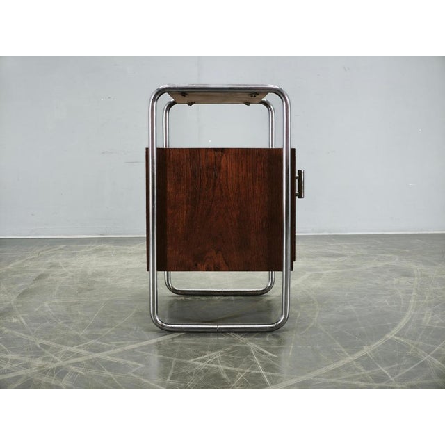 Bauhaus Tubular Chrome and Oak Nightstand, Former Czechoslovakia, 1940s For Sale - Image 11 of 14