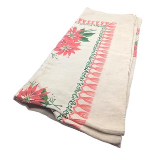 Vintage Square Linen Christmas Tablecloth For Sale
