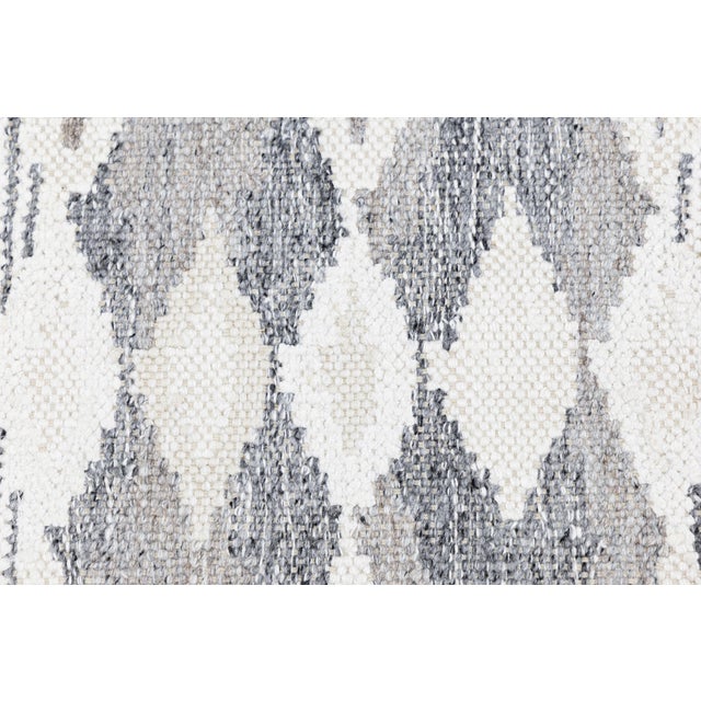 Modern Swedish Flat-Weave Wool Rug With Geometric Diamond Motif in Soft Neutrals For Sale - Image 4 of 11