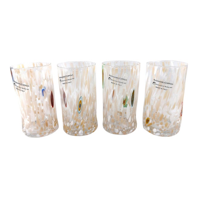 Hand Blown Alessandro Coppola Murano Art Glass Tumblers Handcrafted in Italy - Set of 4 For Sale