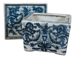 Mid 20th Century United Wilson Blue & White Rectangular Planter & Underplate