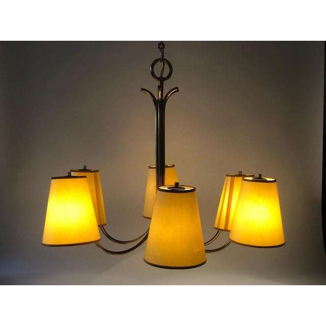 Large Austrian Chandelier with Six Shades in Brass from Josef Frank, 1954 For Sale - Image 10 of 15