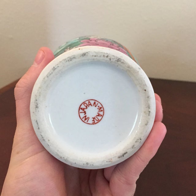 Early 20th Century Japanese Painted Porcelain Vase With Wooden Base For Sale In Naples, FL - Image 6 of 7