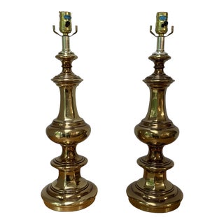 1990s Stiffel Solid Brass Table Lamps - a Pair For Sale