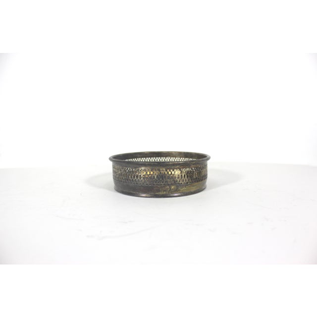 Metal Vintage Italian Silver Plated Wine Coaster With Faux Wood Base and Pierced Sides, Bottle Holder, Entertaining Style, Patina For Sale - Image 7 of 11