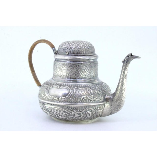 Silver Silver Round Kettle with Reliefs on Monogram Cards with Hinged Lid and Coated Handle For Sale - Image 8 of 8
