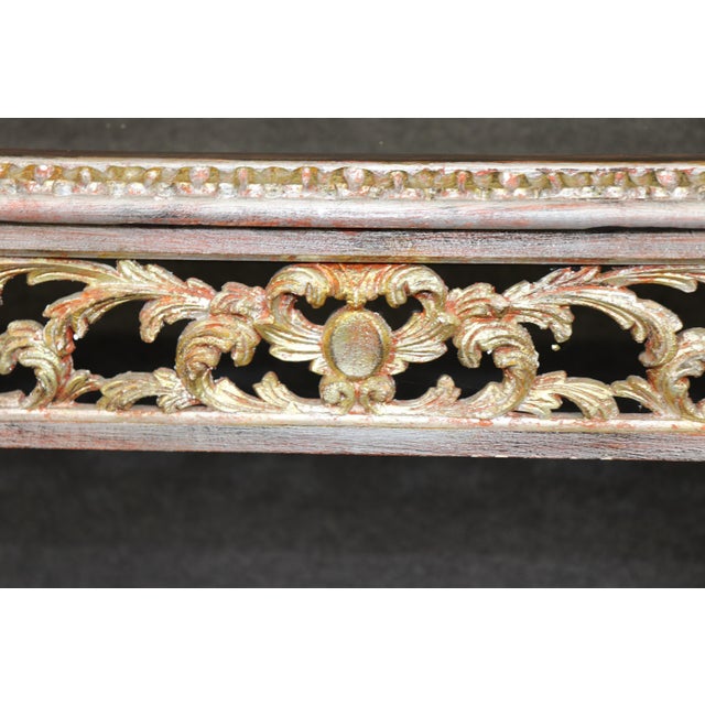 1960's Louis XVI Style Mirrored Top Console DIstressed Silver and Gold Accents For Sale - Image 10 of 13