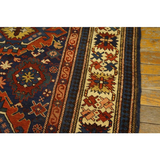 Late 19th Century 1890s Blue Navy Geometric Tribal Caucasian Kuba Rug 3'9" X 5'3" Wool Handknotted Carpet For Sale - Image 5 of 6