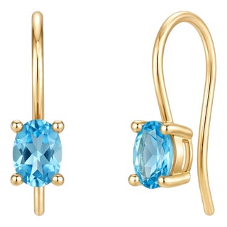 Oval-Cut Swiss Blue Topaz Solitaire Drop Earrings in 18k Yellow Gold Plated Hook Wire - A Pair For Sale