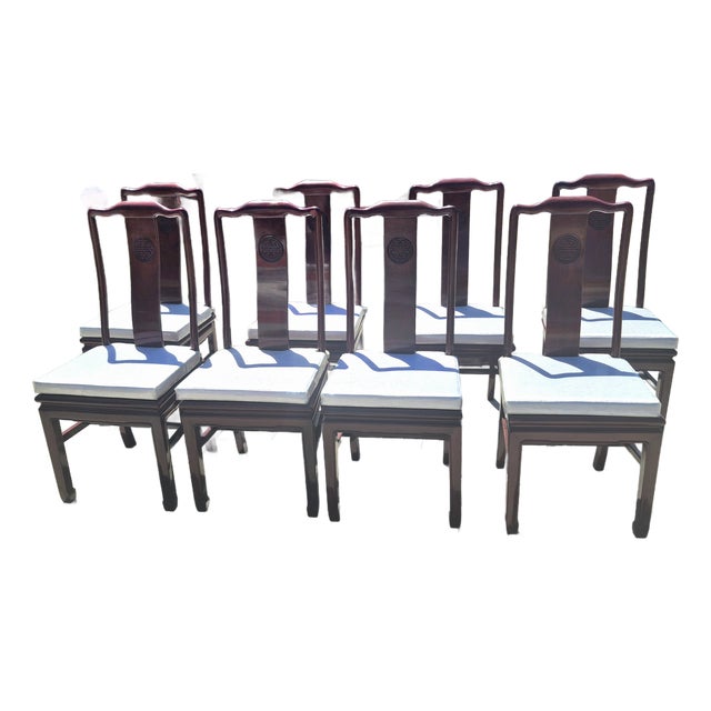 1970s Ming Dynasty Longevity Chairs ~ Set 8 For Sale