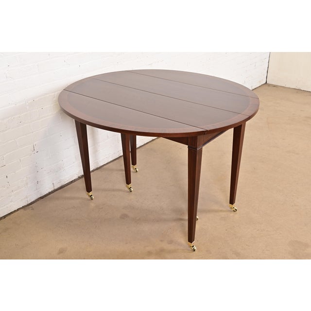 Baker Furniture Federal Banded Mahogany Drop Leaf Dining or Breakfast Table, Newly Refinished For Sale - Image 13 of 13