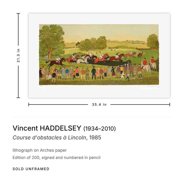 Mediterranean 1985 Vincent Haddelsey Course d'Obstacles À Lincoln Signed Lithograph For Sale - Image 3 of 3