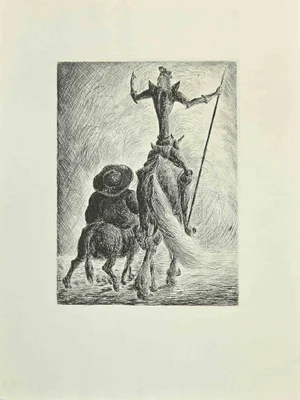 Wladyslaw Jahl, Don Quixote and Sancho Panza, Etching and Drypoint, 1951