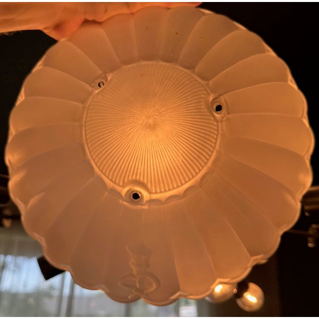 Nautical Large Vintage Frosted Glass Nautical Ceiling Light Shade – Scalloped Shell Form With Rope & Tassel Motif, 11.375” For Sale - Image 3 of 11