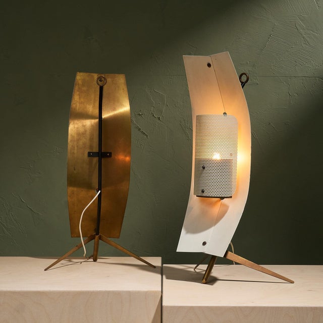Sculptural Table or Wall Lamps in Brass and Perforated Metal by Gastone Colliva, Italy, 1950s, Set of 2 For Sale - Image 4 of 10